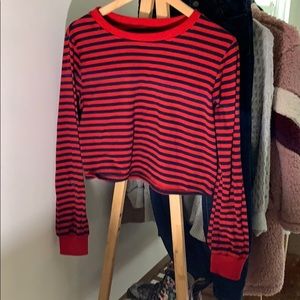 Long-Sleeve Striped Crop Top